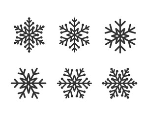 Winter black christmas frost vector icon snowflakes isolated silhouette symbol. Snowflake line set gray color on white background