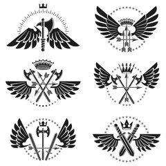 Obraz premium Vintage Weapon Emblems set. Heraldic coat of arms decorative emblems collection.