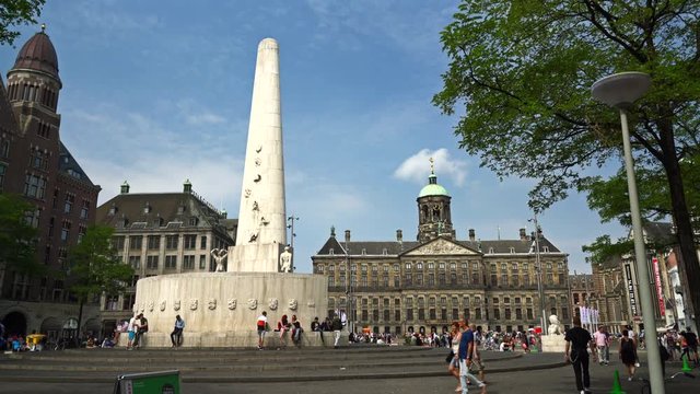 The Dam Square, the National Monument and the Royal Palace Amsterdam