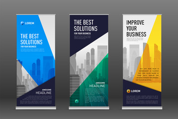 Construction roll up banner design templates set