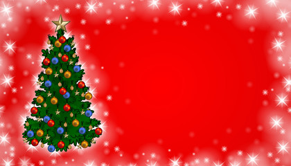 Red christmas postcard background with decorated tree / vector