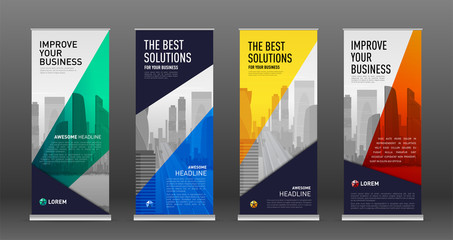 Construction roll up banner design templates set