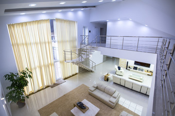 interior of the house from the second floor - obrazy, fototapety, plakaty