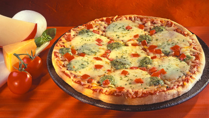 THREE CHEESE AND TOMATO PIZZA