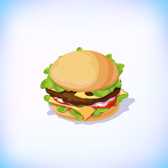 Fresh tasty burger. fast food can be use for menus, designs, fabrics, posters. Vector illustration