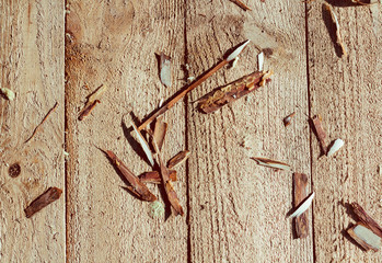 woodwork: wood shavings on a light wooden background