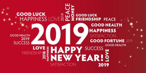 happy new year 2019 greeting card vector illustration.New Year's Eve.2018 red postcard happy new year