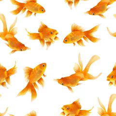 Wallpaper murals Gold fish Bright swimming gold fishes seamless pattern on white background