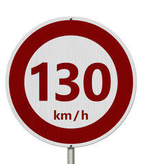 Red and white 130 km speed limit sign