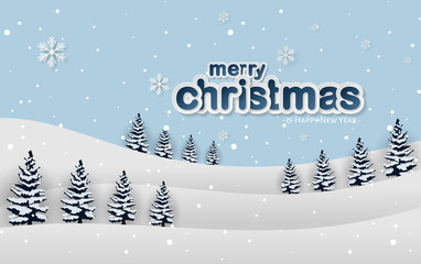 Winter, Village, Forest, Paper Cut, Merry Christmas and Happy New Year Background