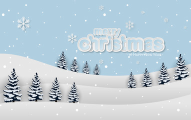 Winter, Village, Forest, Paper Cut, Merry Christmas and Happy New Year Background