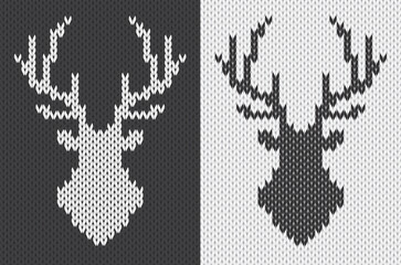 Obraz premium Czarno-biały wzór z dzianiny w kształcie głowy jelenia.
