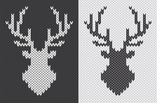 Black and white deer head silhouette knitted pattern.