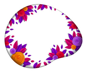 Autumn flowers and leaves beautiful background or frame with blank copy space for text, vector illustration in paper cut style. Wedding invitation or romantic greeting card.