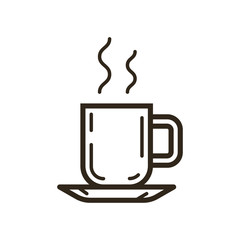 black and white simple vector line art icon of mug with hot drink