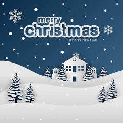 Winter, Village, Forest, Paper Cut, Merry Christmas and Happy New Year Background