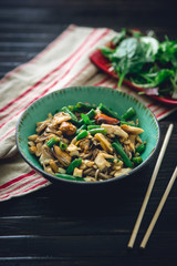 Asian cuisine - noodles with mussels, squids and beans