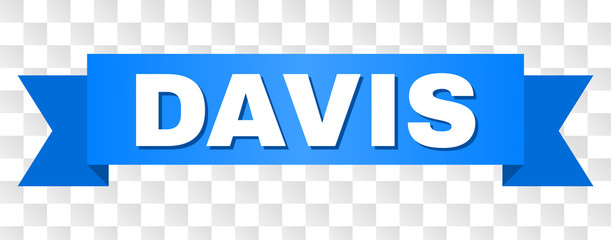 DAVIS text on a ribbon. Designed with white caption and blue stripe. Vector banner with DAVIS tag on a transparent background.
