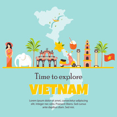 Vietnam cartoon vector banner. Travel illustration