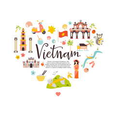 Vietnam cartoon vector banner. Travel illustration
