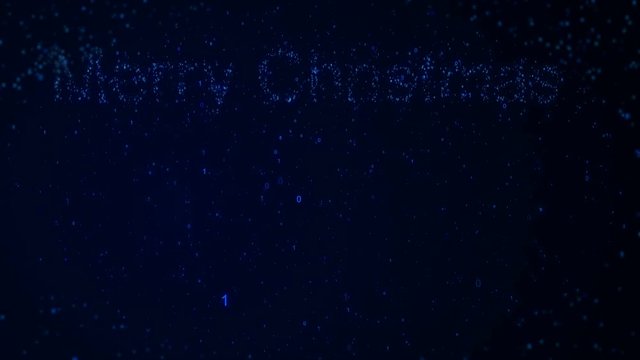 Merry christmas 2019 words from graphic elements on a information technology blue background. Holiday animated virtual digital background. 4K motion graphic.