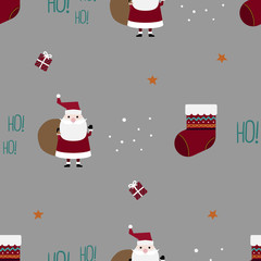 Christmas seamless pattern with Santa Claus and Christmas sock