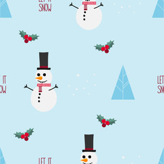 Christmas seamless pattern with snowman on blue background