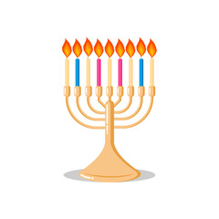 Flat style icon of menorah with candles - jewish traditional candelabra - for Hanukkah or any religious holidays designing for poster, banner, logo, icon, greeting card, invitation. Judaism sign