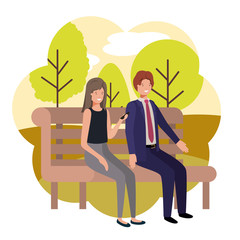 couple of business sitting in park chair with landscape