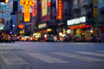 Cars and shops on Yaowarat road. chinatown , BANGKOK, THAILAND