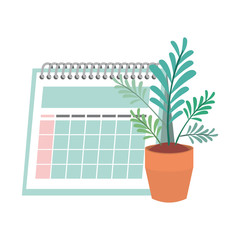 calendar reminder and house plant pot isolated icon