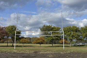 goalpost in the park in fall