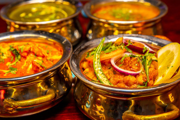 Indian Food Selection.Indian curry and dishes.
