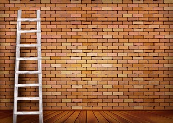 White ladder against and old a red brick wall with space for text. Vector illustration.