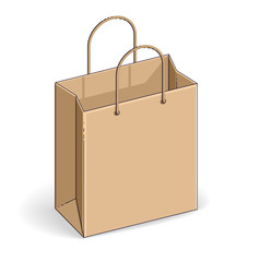 Shopping bag big sale, sellout, retail, Black Friday discount, eco paper bag isolated on white background. Vector 3d isometric business and finance illustration, thin line design.