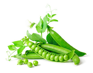 Peas with leaves isolated on white background