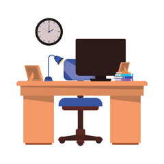 office desk with computer isolated icon