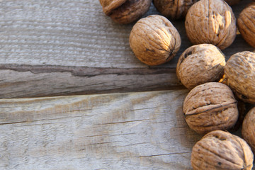 Walnuts on wooden table