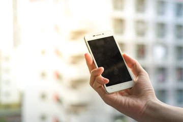 Close up of a man using mobile smart phone. Social network, Social media and digital online, Internet searching, Connection, Communication and wireless technology concept.