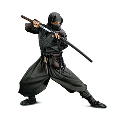 Illustration couleurs d'un guerrier Ninja armé d'un sabre Katana - obrazy, fototapety, plakaty