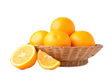 Orange fruit in basket on a white background