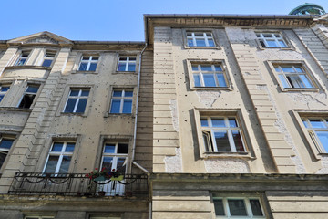 Fototapeta na wymiar Berlin, Germany. Bullet impacts on a facade at the Jewish Quarter