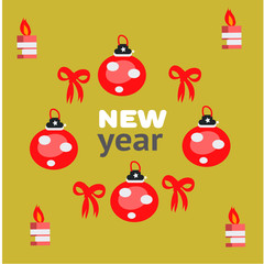 .Christmas ball. Vector illustration, New year card.Colorful. RED