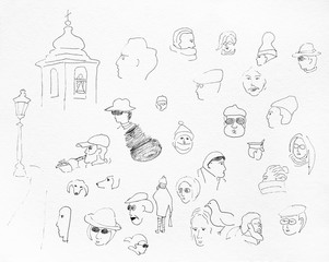 Pen painted portraits on the paper