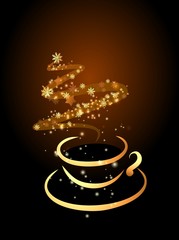 cup of coffee on black background with copy space for your text