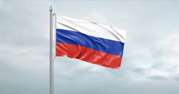 3d illustration of the state flag of the federation of russia moving in the wind at the flagpole in front of a cloudy sky with its alpha channel
