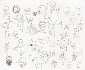 Pen painted portraits on the paper