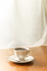 Hot coffee black coffee isolated on wooden table