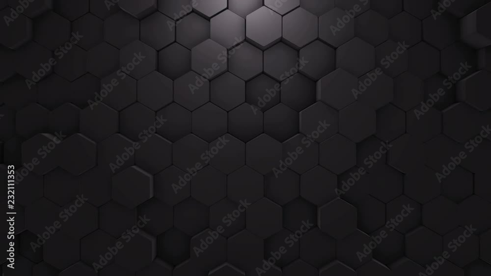 Wall mural abstract hexagon geometric intro. animated surface loop footage. dark black hexagonal grid pattern b