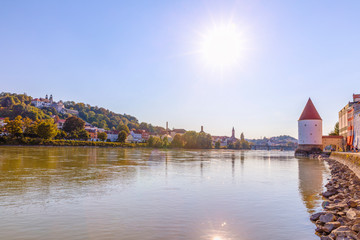 Fototapeta na wymiar Landscape with the city of Passau, Germany, Bavaria.